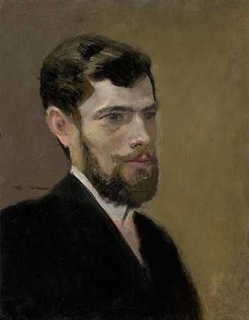 Ladislav Mednyánszky的《一个穿着黑色西装的胡子男人的研究》
