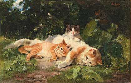 长者朱利叶斯·亚当的《猫和她的小猫》