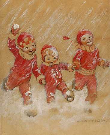 杰西·威尔科克斯·史密斯的《孩子们在雪中玩耍》