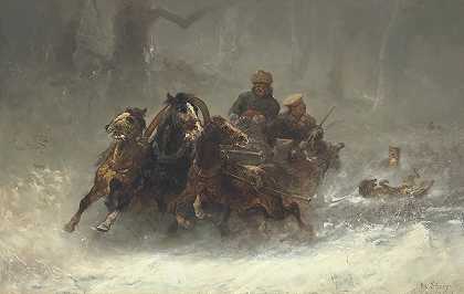 阿道夫·施雷耶的《狼队追击的三驾马车》