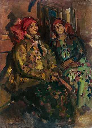 康斯坦丁·阿列克谢维奇·科罗文的《两个穿着农民服装的女孩》