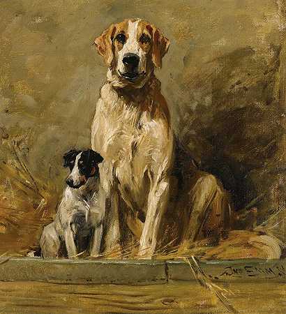 约翰·埃姆斯的《犬舍里的猎犬和梗》
