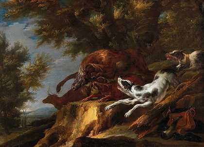卡尔·博罗梅乌斯·安德烈亚斯·鲁瑟特的《猎犬追逐雄鹿》