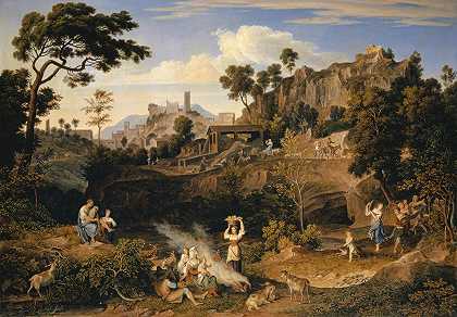 约瑟夫·安东·科赫（Joseph Anton Koch）的《奥列瓦诺附近的风景与跳舞的农民游行》