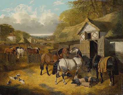 约翰·弗雷德里克·赫林（John Frederick Herring Jr.）的《农场里的马、猪和鸭》。