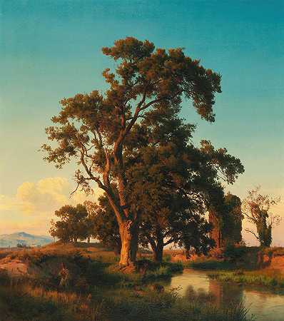奥斯瓦尔德·阿肯巴赫（Oswald Achenbach）的《暮色中的一棵雄伟的树》