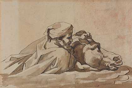 Théodore Géricault的《男子在水中抓马，在Poussin的“洪水”（导演）之后》