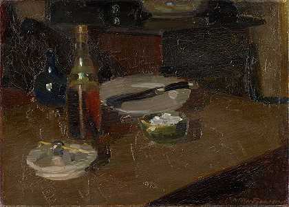 阿诺德·费希特的《带盘子和瓶子的静物》