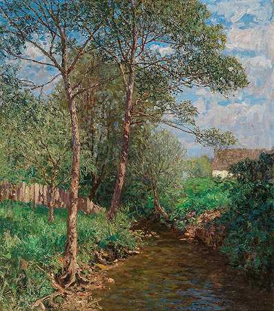 阿尔弗雷德·佐夫的《阳光明媚的溪流风景》