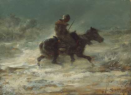 阿道夫·施雷耶的《骑着枪穿过雪地的人》