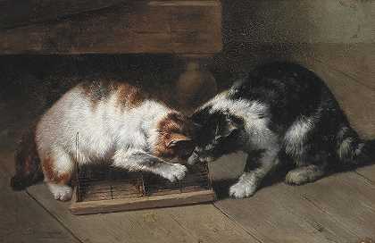 尤金·雷米·梅斯的《两只猫和一只猎物》