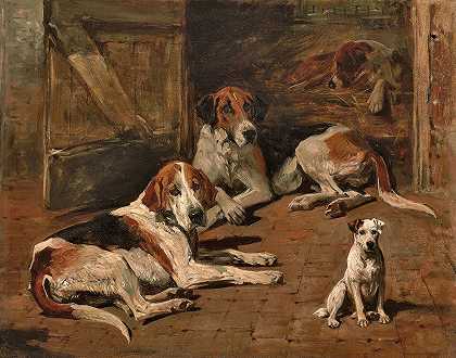 约翰·埃姆斯的《马厩里的猎犬和梗》