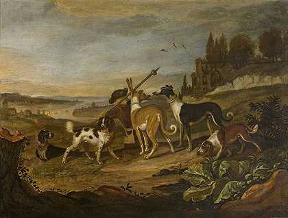 Adrian Cornelisz Beeldemaker的《猎犬对抗风景》