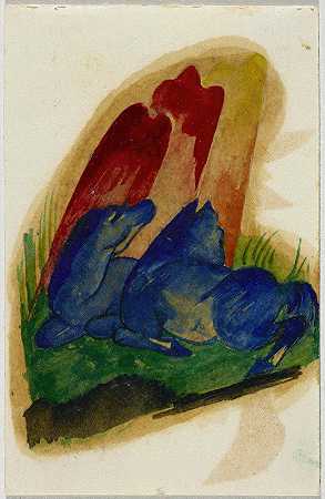 弗朗茨·马克的《红岩前的两匹蓝马》