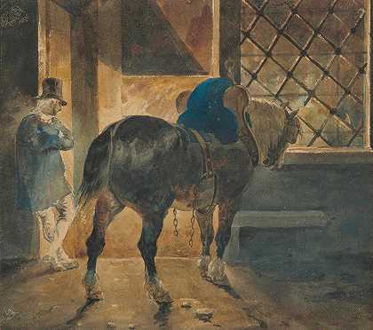 “马厩里的牵引马，作者：Theodore Géricault
