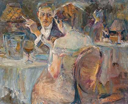 Elie Anatole Pavil的《巴黎咖啡馆的夜晚》