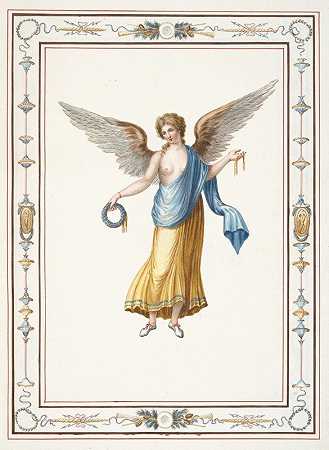 “手持花环和金丝带的女天使。”皮埃尔·让·马里埃特著