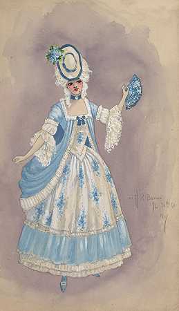 威尔·R·巴恩斯的《穿白色和浅蓝色连衣裙的女人》