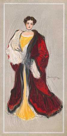 汉密尔顿·金的《穿着黄色连衣裙和红色外套的女人》