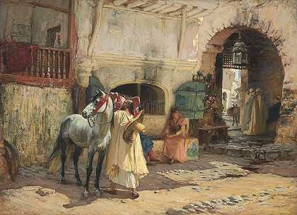 弗雷德里克·阿瑟·布里奇曼（Frederick Arthur Bridgman）的《出发骑行，康斯坦丁，阿尔及利亚》