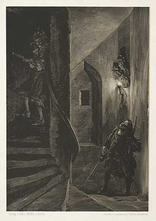 阿道夫·门采尔《用刷子和刮刀写石头随笔在蜿蜒的楼梯上追逐》