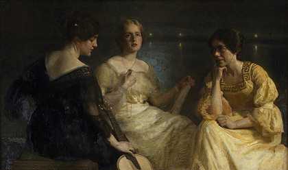 “年轻女性。从左起卡伦·布拉姆森艺术家的妻子埃丝特·b·兰格朱利叶斯·保尔森的约翰内·蒙奇·彼得森