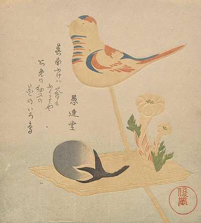 Kubo Shunman的“鸟、茄子和阿多尼斯形状的糖果”