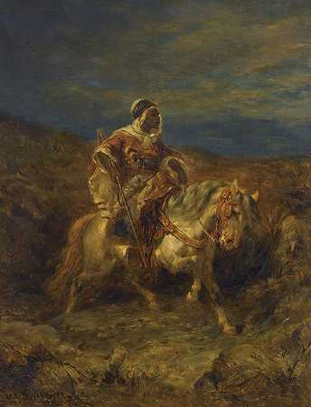 阿道夫·施雷耶的《骑马的阿拉伯童军》
