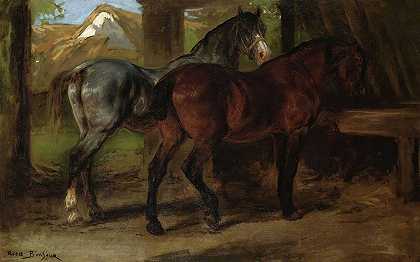 Rosa Bonheur的《马厩里的两匹马》