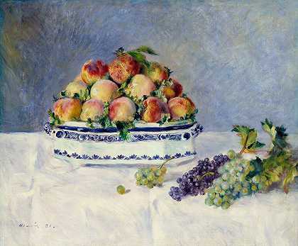 皮埃尔·奥古斯特·雷诺阿的《桃与葡萄的静物》