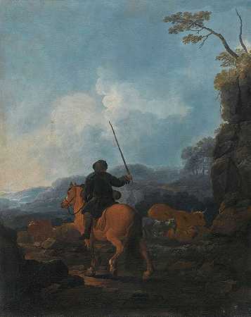 约翰·梅尔基奥尔·罗斯（Johann Melchior Roos）的《一个牧羊人骑着马，带领羊群在风景中》