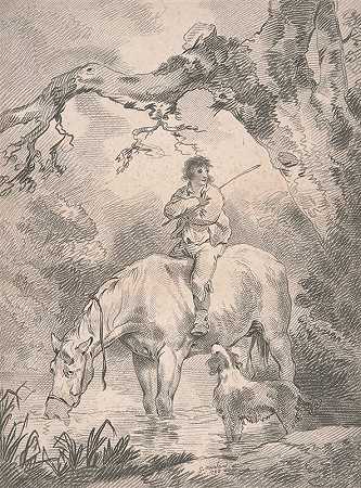 乔治·莫兰（George Morland）的《男孩在溪流中骑着马》
