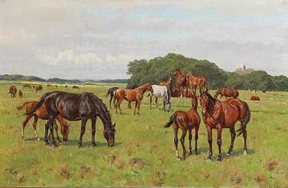乔治·卡尔·科赫的《草地上的马》