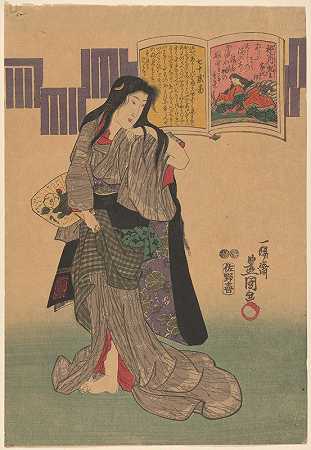 《穿灰色长袍的女人，头发披散》（Toyokuni Utagawa著）