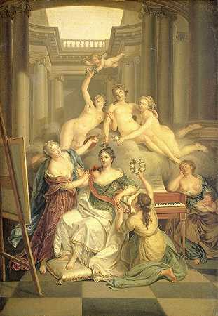 “普鲁士的弗雷德里卡·索菲亚·威廉敏娜（1751-1820）。威廉王子五世的妻子，在艺术殿堂中，本杰明·塞缪尔·博洛梅