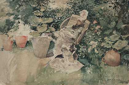 罗伯特·弗雷德里克·布鲁姆的《坐在花园里的女人》