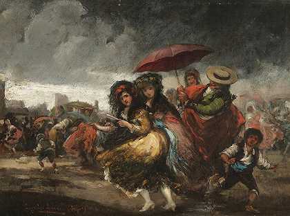 尤金尼奥·卢卡斯·维拉米尔（Eugenio Lucas Villamil）的《因雨暂停的斗牛》