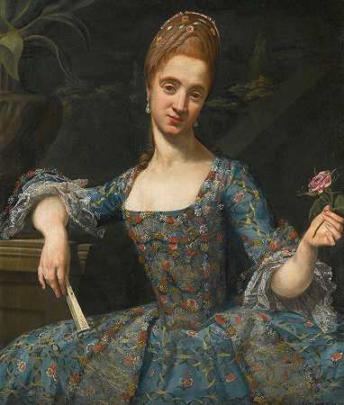朱塞佩·巴尔德利吉（Giuseppe Baldrighi）的《身穿精致刺绣蓝色连衣裙的女士肖像》
