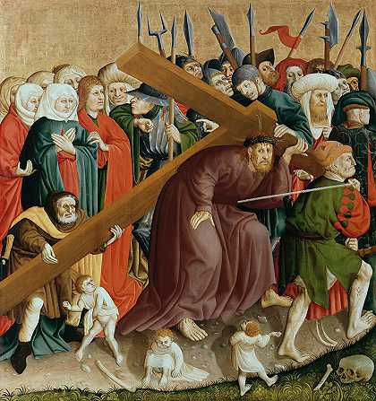 汉斯·穆尔彻（Hans Multscher）的《耶稣基督背负十字架乌尔扎赫祭坛的翅膀》（左下）
