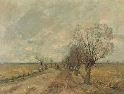 鲁道夫·霍克纳（Rudolf Höckner）的《沼泽风景与柳树巷和骑手》
