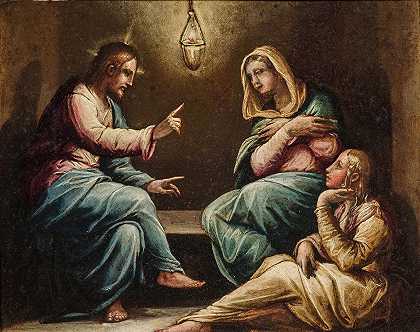 乔治·瓦萨里（Giorgio Vasari）和工作坊的《耶稣在玛莎和玛丽家》（Christ in the house of Martha and Mary）