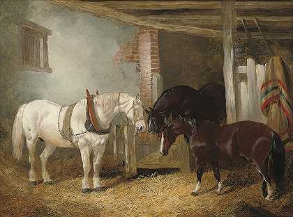 约翰·弗雷德里克·赫林（John Frederick Herring Jr.）的三匹马在马槽里喂食。