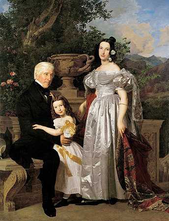 费迪南德·格奥尔格·瓦尔德米勒的《埃斯特哈齐王妃议会》（Princely Esterházy Council Mathias Kerzmann）和他的第二任妻子玛丽亚·海伦娜（Maria Helena）、内·米科利舒茨（née Mikolischütz）以及女儿玛丽亚（Maria）