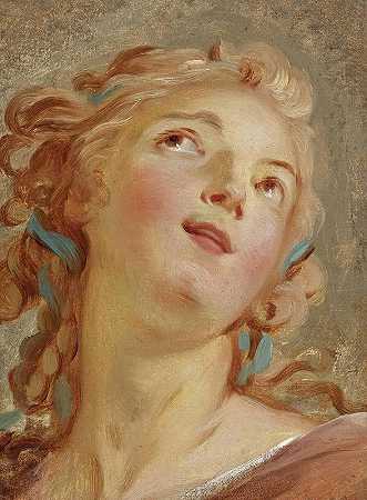 让-西蒙·贝瑟勒米的《仰望的年轻女人的头像》