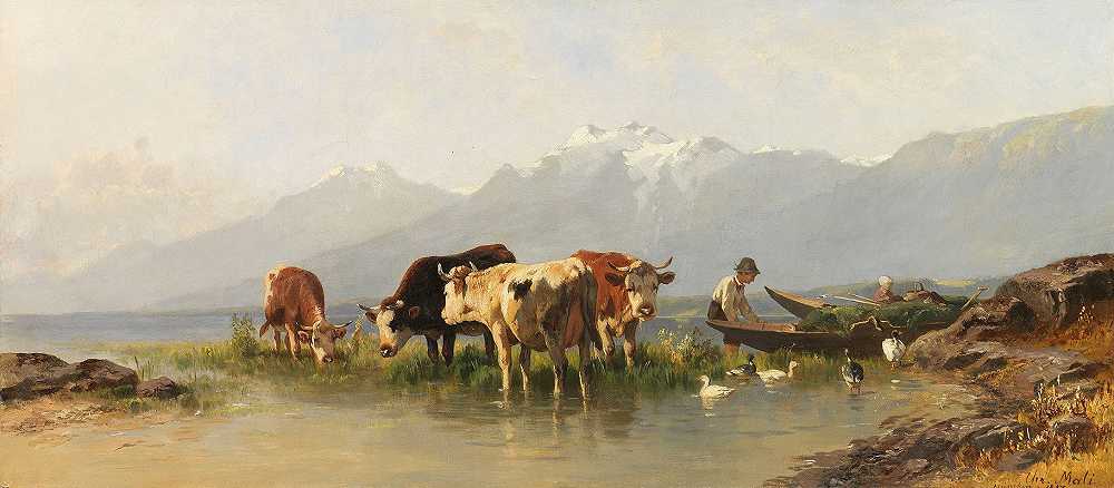 克里斯蒂安·弗里德里希·马里（Christian Friedrich Mali）的《阿切尼湖上养鹅和奶牛的农民和农民》