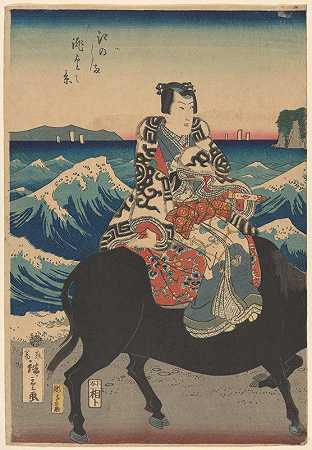 “Enoshima Island（牛上的人物，波浪）”作者：AndōHiroshige
