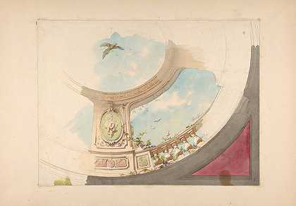 朱尔斯·爱德蒙德·查尔斯·拉查伊斯（Jules Edmond Charles Lachaise）的“带trompe l’oeil栏杆和天空的天花板设计”