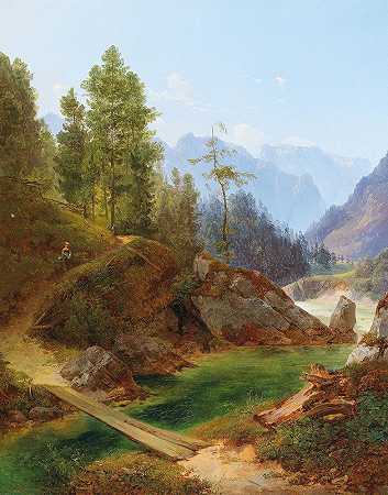 安东·汉斯（Anton Hansch）的《施蒂利亚魏奇塞尔博登附近的阿尔卑斯山景色》