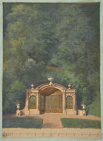 Jules Edmond Charles Lachaise的《森林风景中的花园凉亭》