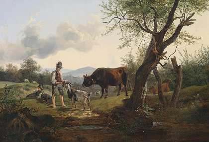 弗里德里希·奥古斯特·马蒂亚斯·高尔曼的《牧羊人与山羊》